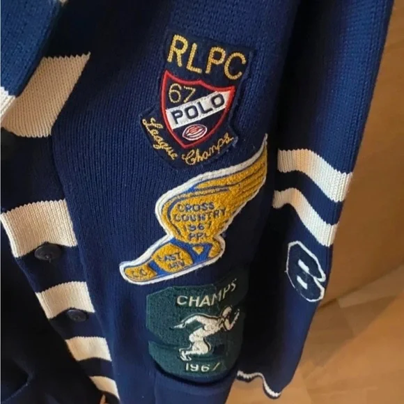 Polo Ralph Lauren Blue Cardigan with Graphic Patches - Picture 3 of 5